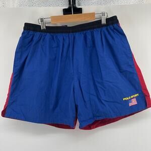 VTG Ralph Lauren Polo Sport Swimming Trunks Mens L Blue Red Colorblock Mesh